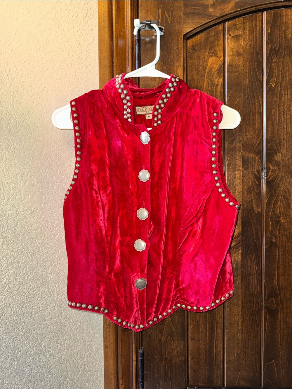 Vintage Red Velvet Studded Double D Ranch Vest